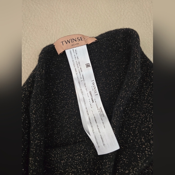 Twinset Milano Wool Blend Snood Scarf Wool Black Sparkle Neck Warmer Size L - Picture 4 of 6